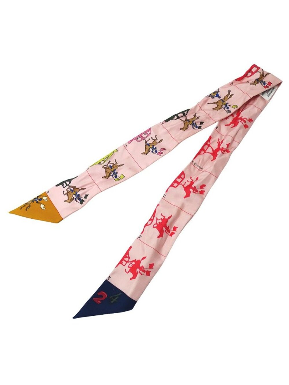 Hermes Scarf Twilly Silk Pink Horse Car - Picture 3 of 9